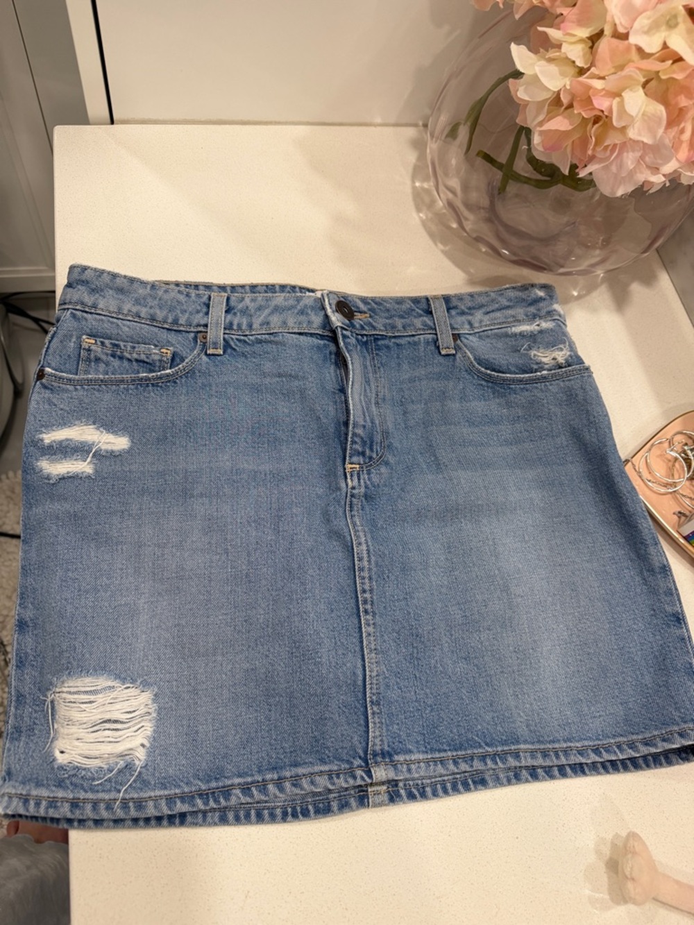 Paige Casual Distressed Blue Denim Skirt